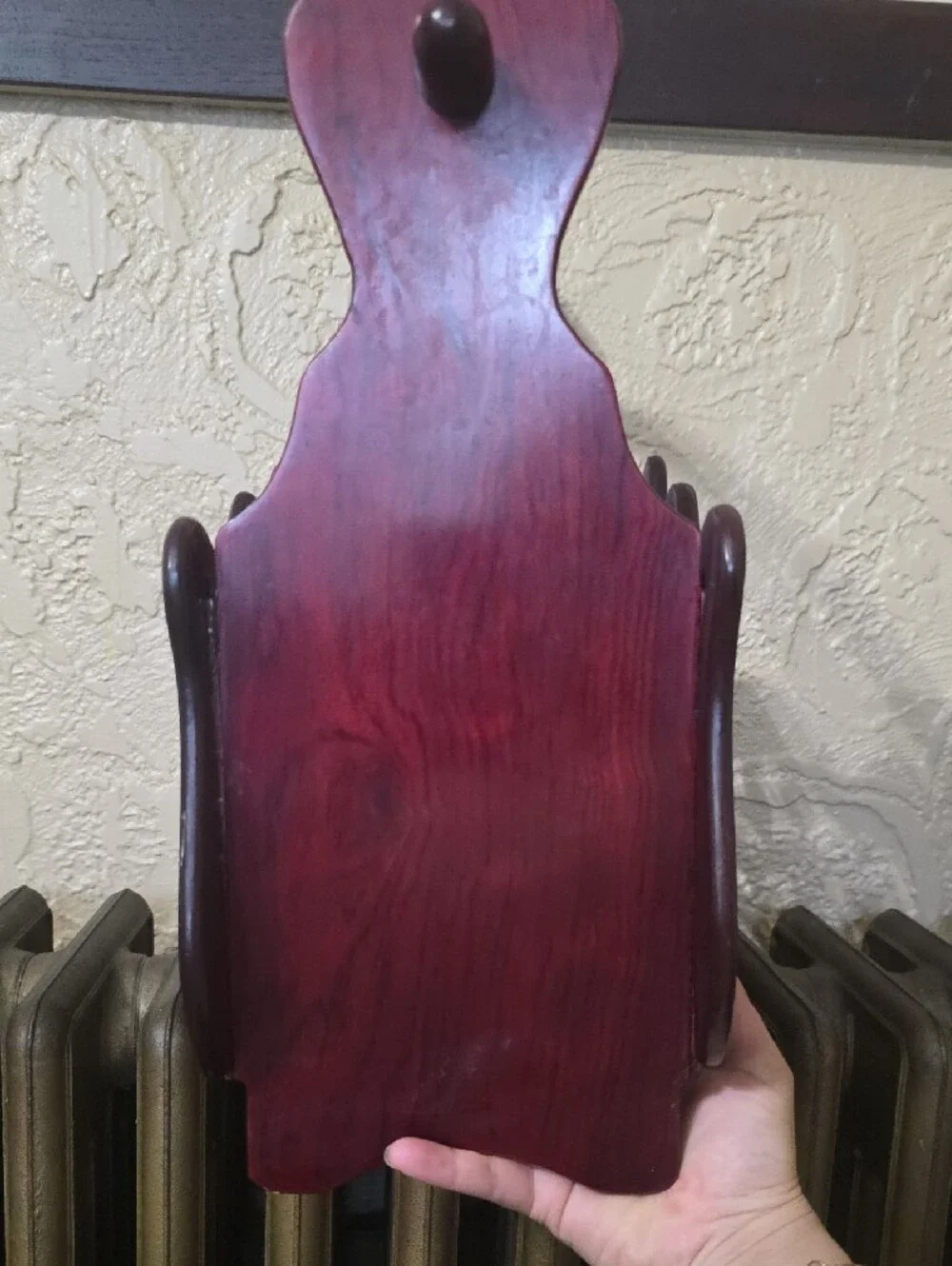 Decorative Carved Wooden Basket - Deep Cherry Red
